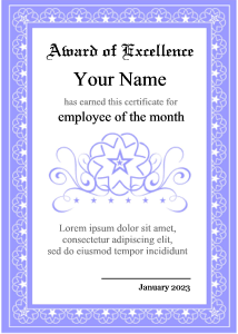 business certificate, thick border, star