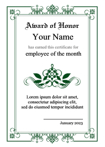 business certificate, floral border