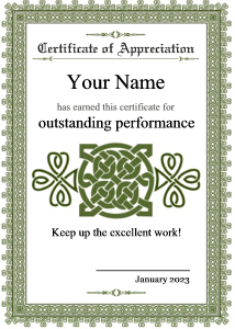 award template, celtic knot design, olive