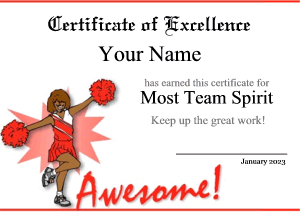 cheerleader certificate template