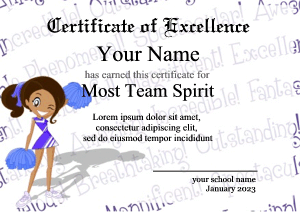cheerleading certificate, motivational, award
