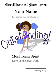 cheerleading certificate, motivational phrases, cute cheerleader