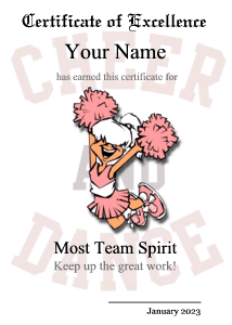 cheer and dance team certificate