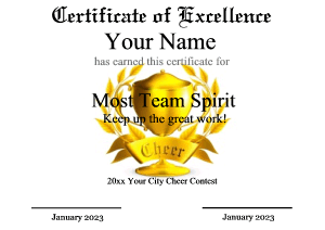 certificate template, cheer, cheerleading