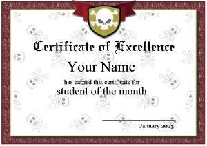 cool certificate, skull crest, skull and crossbones pattern