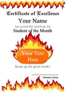 award certificate, flame border, copy space