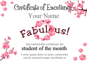 certificate template, sakura background, pink flowers