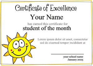 cute certificate, sun, smiling, preschool