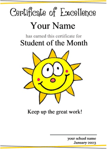 cute certificate for kids, sun, white background