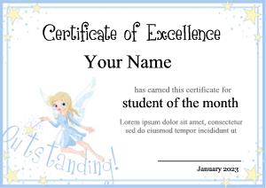 fairy princess certificate border, blue, magic