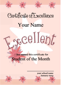 pink certificate template, floral design