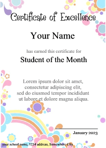 certificate template for kids, rainbow border