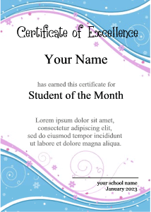 cute certificate, blue and pink