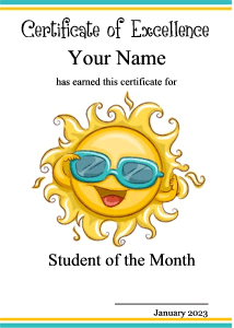cute certificate, cute sun, sunglasses