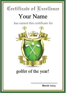 golf award certificate, tournament champion