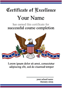 certificate border, USA, bald eagle, American flag