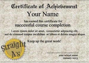 certificate template, straight As