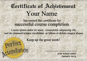 certificate template, perfect attendance