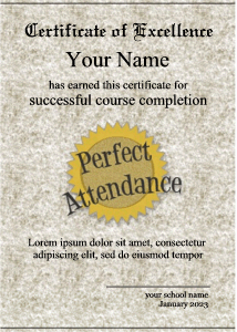 attendance certificate, award