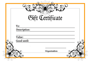 gift certificate with spider web border