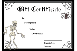 skeleton and spider web gift certificate