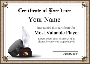 ice hockey certificate template