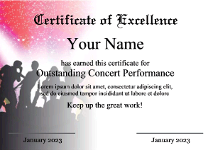 concert certificate template, rock concert, rock band