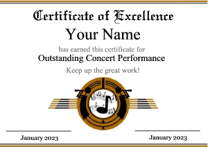 band certificate template, black and gold