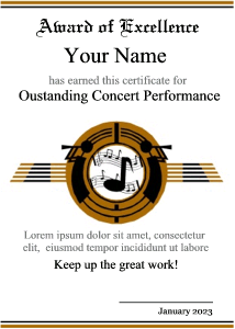 band award, certificate template, trumpets