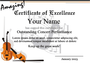 orchestra certificate template, violin award, viola, cello, bass