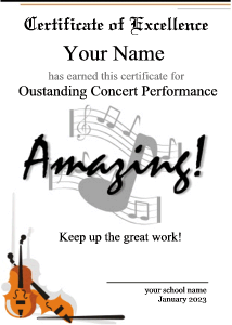 orchestra award certificate, violin border