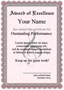 music award certificate