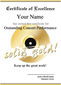music certificate, solid gold record