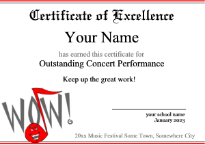 music certificate for kids, music note character
