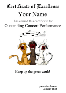 certificate border with singing cats, out of tune, screeching