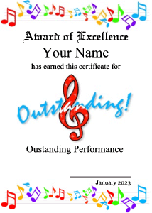concert award, music notes, colorful