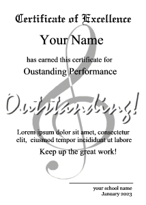 award certificate, classical music, simple, treble clef