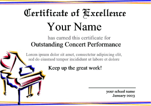 certificate template, abstract design, piano