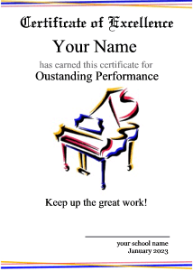 music certificate, piano, olorful, abstract