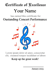 music certificate, clef note, cute border