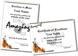 Music award certificates to print