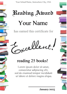 certificate border with stacks of books