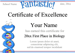 certificate for kids, science, DNA, biology