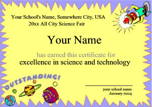 certificate for kids, science, solar system