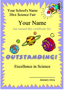 science fair award, elementary school, solar system border