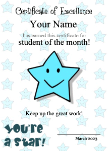 cute certificate border, star student