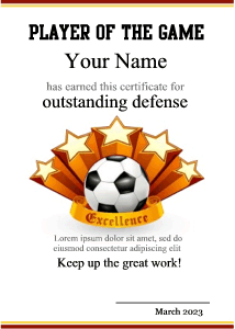 soccer certificate