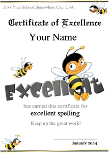 spelling award for kids, bee, bees