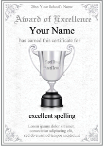 spelling award, trophy, formal border