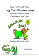 St. Patrick's Day certificate template for kids